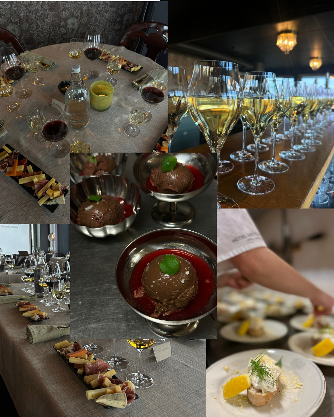 Vinprovning med glas och tilltugg på Restaurang Victoria